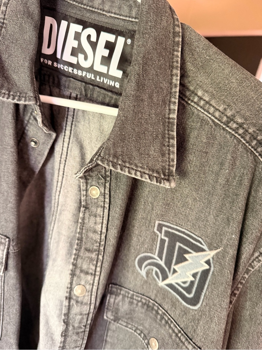 Diesel Gray Black Washed Denim Button-Down Shirt jacket